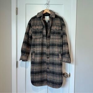 Avec Les Filles Brown Striped Plaid Long Buttoned Coat Size XXS Read Description